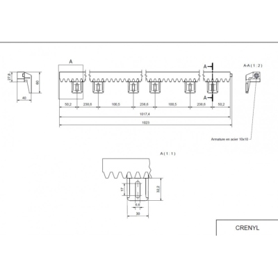 Crémaillère nylon CRENYL pour portail coulissant 800kg max - Nice