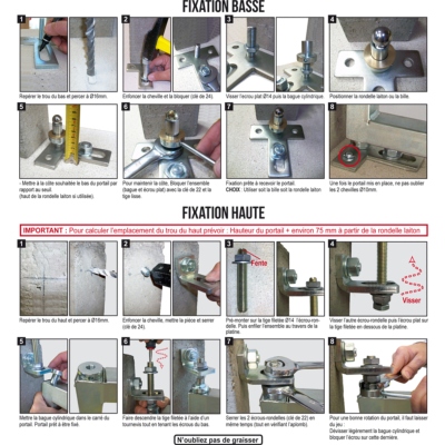 Pivot portail acier à cheviller tube 40 avec seuil (A011000) - ING Fixations