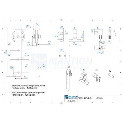 Kit Système Coulissant Porte Bois Fer Plat Noir Mat Moderne (Type A RD-A-B ROC DESIGN®) - Mantion