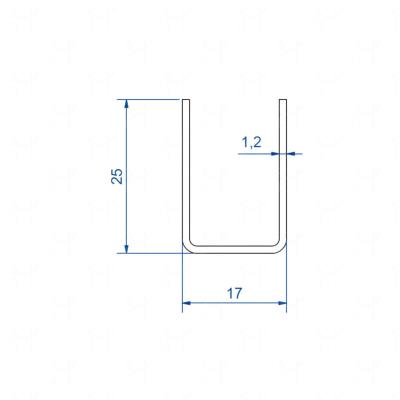 Profil U 2m rail pour kit 3530GVU-4 porte coulissante 80kg max (1109/200 SPORTUB®) - Mantion