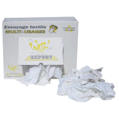 Lot chiffon d'essuyage coton recycl blanc mi-fin  pais (10kg) - Global Hygine