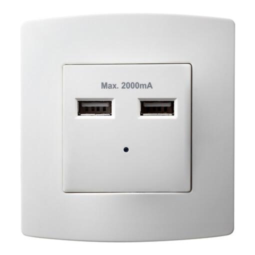 Prise usb double + plaque Bali blanc (Encastré) - Electraline