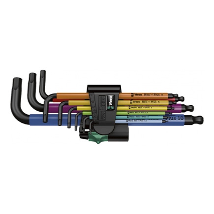 Clé mâle 6 Pans Allen Tête sphérique 950/9 Hex-Plus Multicolore 1 SB (Jeu de 9) - Wera