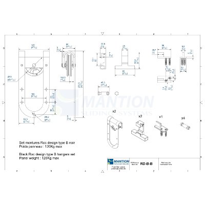 Kit Système Coulissant Porte Bois Fer Plat Noir Mat Moderne (Type B RD-B-B ROC DESIGN®) - Mantion