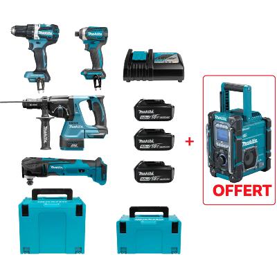 Lot 4 machines 18V 5Ah avec 3 batteries (DDF484 DTD154 DHR243 DTM51) + Radio Offerte - Makita