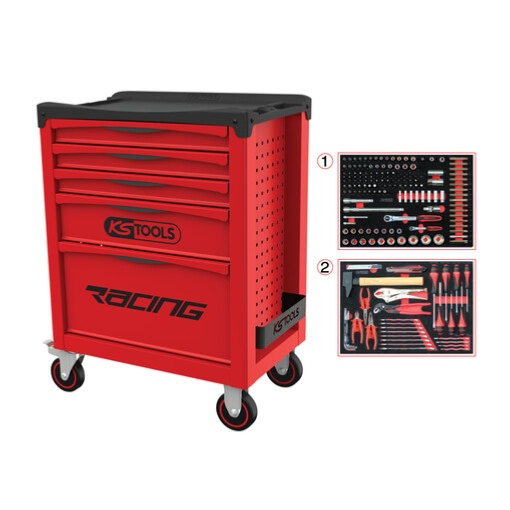 Servante d'atelier 5 tiroirs racing équipée 184 outils - Ks Tools