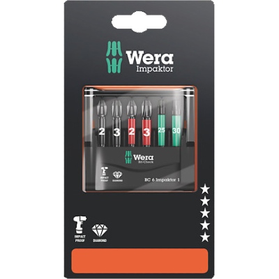 Étui d'embouts Bit-Check 6 Impaktor 1 SB (Lot de 6) - Wera