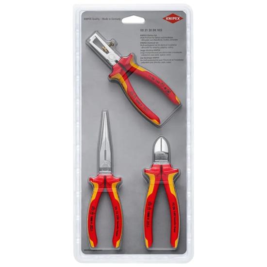 Pinces Isolées 1000V Becs Longs, Coupante, À Dénuder 00 31 30 BK V03 (Set de 3) - Knipex